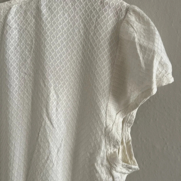 ROXY Ivory Textured Cropped Top Short Sleeve V Neck Peplum hem Size XL - Picture 9 of 12